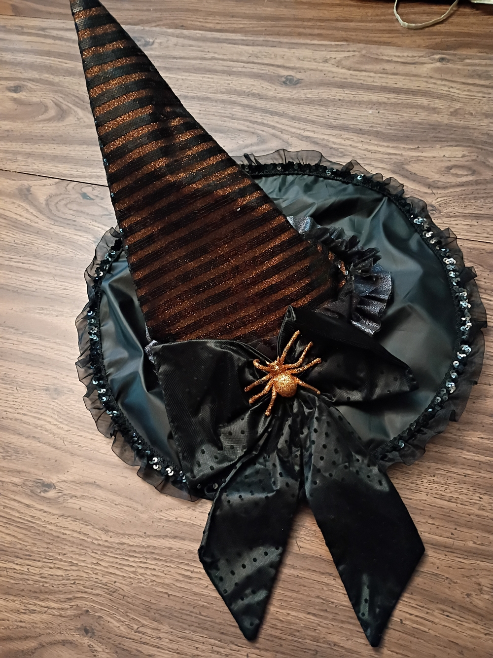 Black & Orange Glitter Witch Hat for Kids - Sparkle Spider Accent